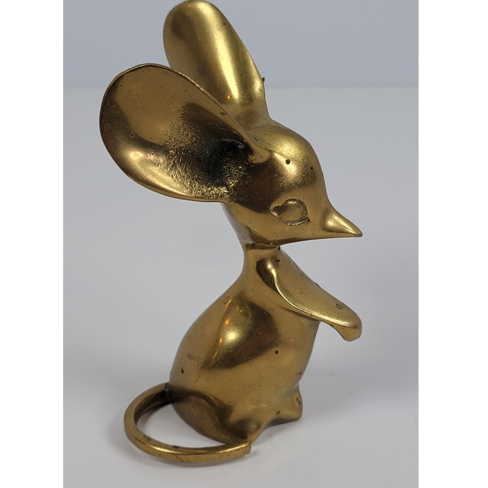 Vintage Leonard Solid Brass Mouse Figurine MCM Korea Paperweight Animal Decor